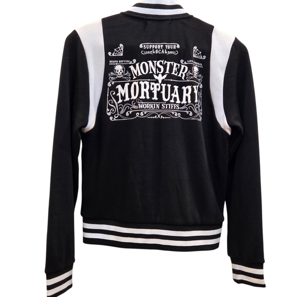 Sourpuss Jackets & Blazers - Sourpuss Graphic Monster Mortuary Zip Sweatshirt Women's Black & White Stretch S